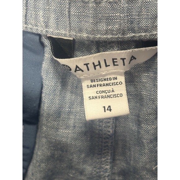 Athleta Womens Retreat Linen Shorts Sz 14 Chambray Blue  Zip Pockets Drawstring - Picture 10 of 11
